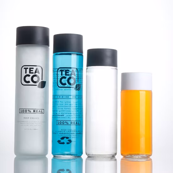 500ml Juice Beverages Glass Water Bottle with Bamboo/Stainless Steel Leak-Proof Caps & Sleeve