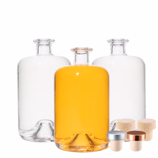 Wholesale 700ml 750ml 500ml Clear Round Empty Rum Whisky Spirit Gin Vodka Glass Liquor Bottle with Cork Cap